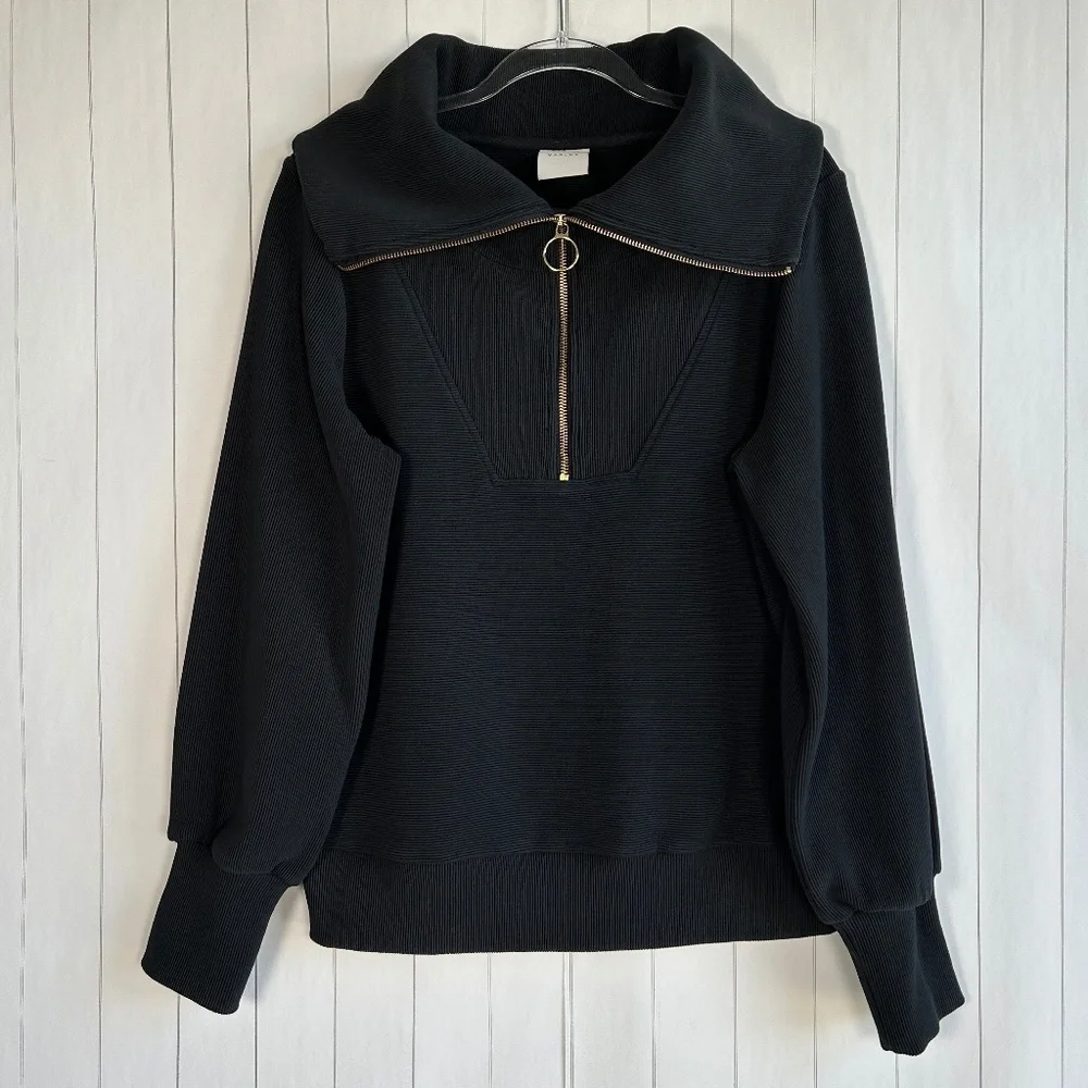 Varley women size S Vine half zip sweater black ottoman fabric ribbed athleisure - Picture 1 of 12